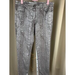 Peter Nygård Metallic Snakeskin Print Pants Silver Gray Stretch Size 10